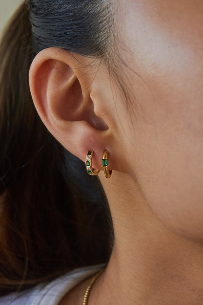 18K Saudi Gold Fine Jewelry Jewellery in the Philippines. 18 karat fine jewelry solid gold jewelry. Minimal Dainty. High quality. Classy Elegant Earrings Huggie with stones green emerald