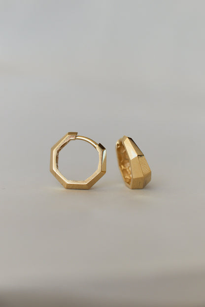 18K Saudi Gold Fine Jewelry Jewellery in the Philippines. 18 karat fine jewelry solid gold jewelry. Heptagon Huggie. Classy Elegant Huggie Minimal Dainty. High quality. Earrings