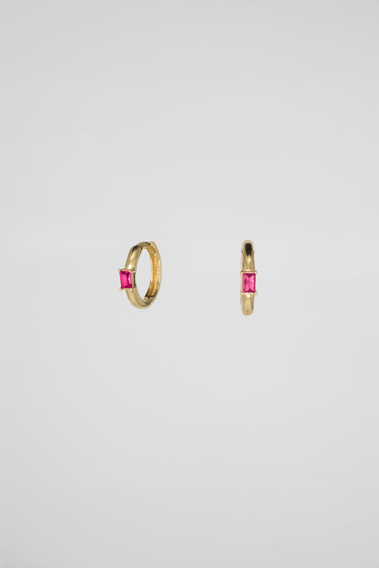 Crimson Emerald Cut Huggie