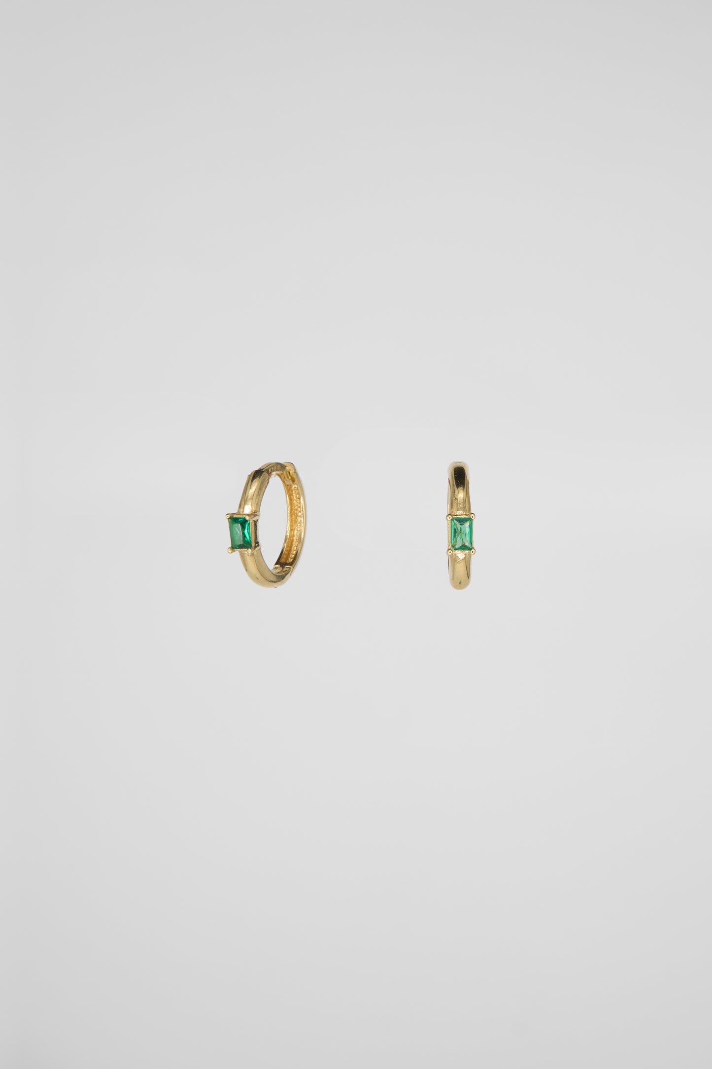 Green Emerald Cut Huggie