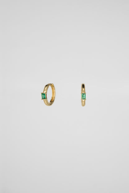 Green Emerald Cut Huggie