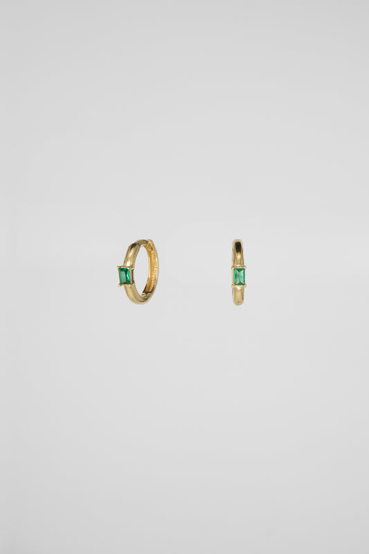 Green Emerald Cut Huggie